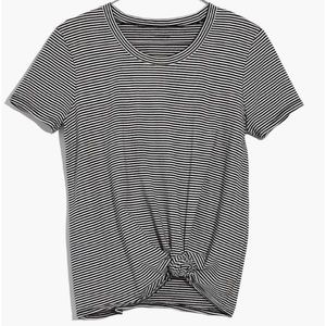 Madewell Tie-Front Tee. Black & White Striped.